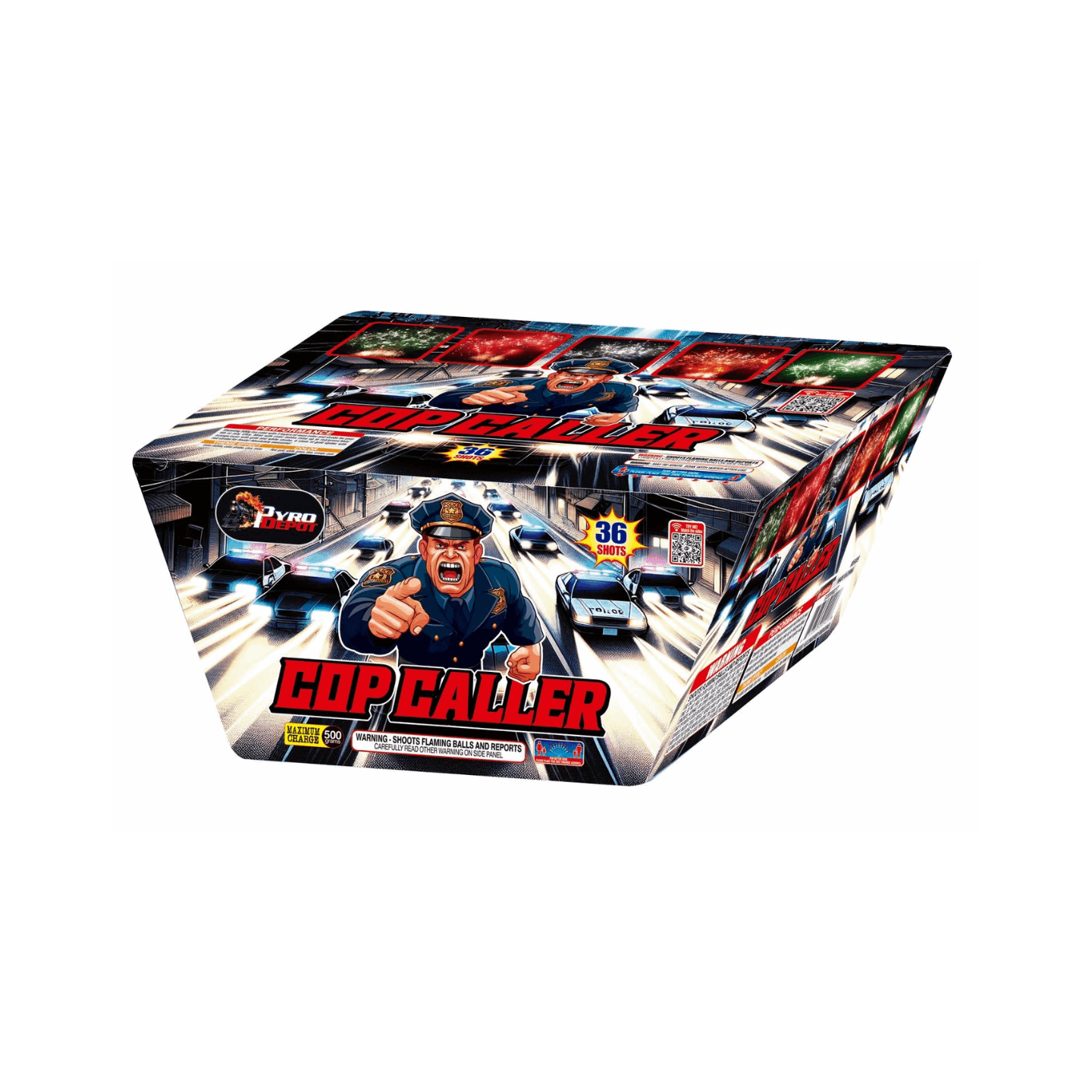 PYRO DEPOT® - COP CALLER 36-SHOT 500G FAN CAKE
