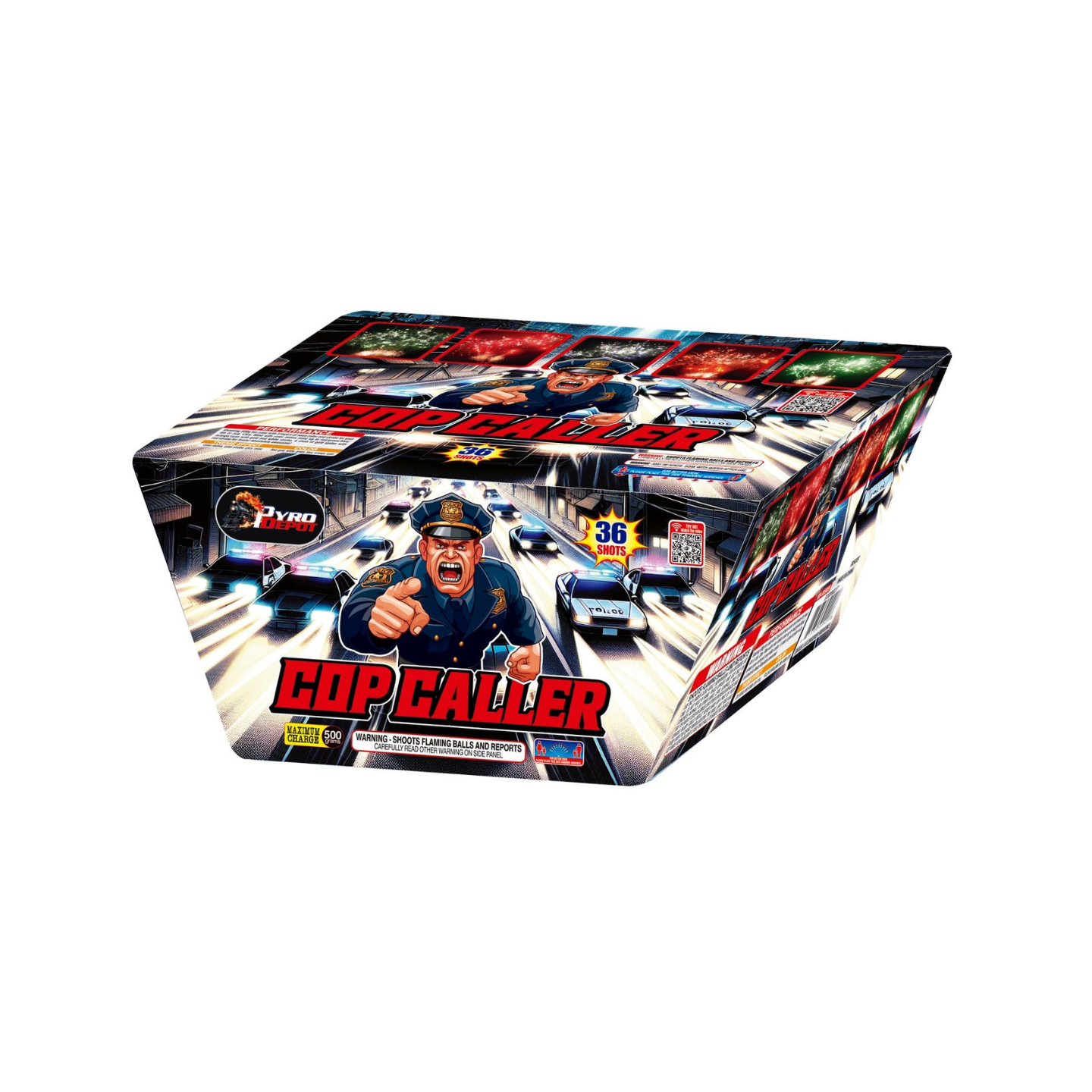 PYRO DEPOT® - COP CALLER 36-SHOT 500G FAN CAKE